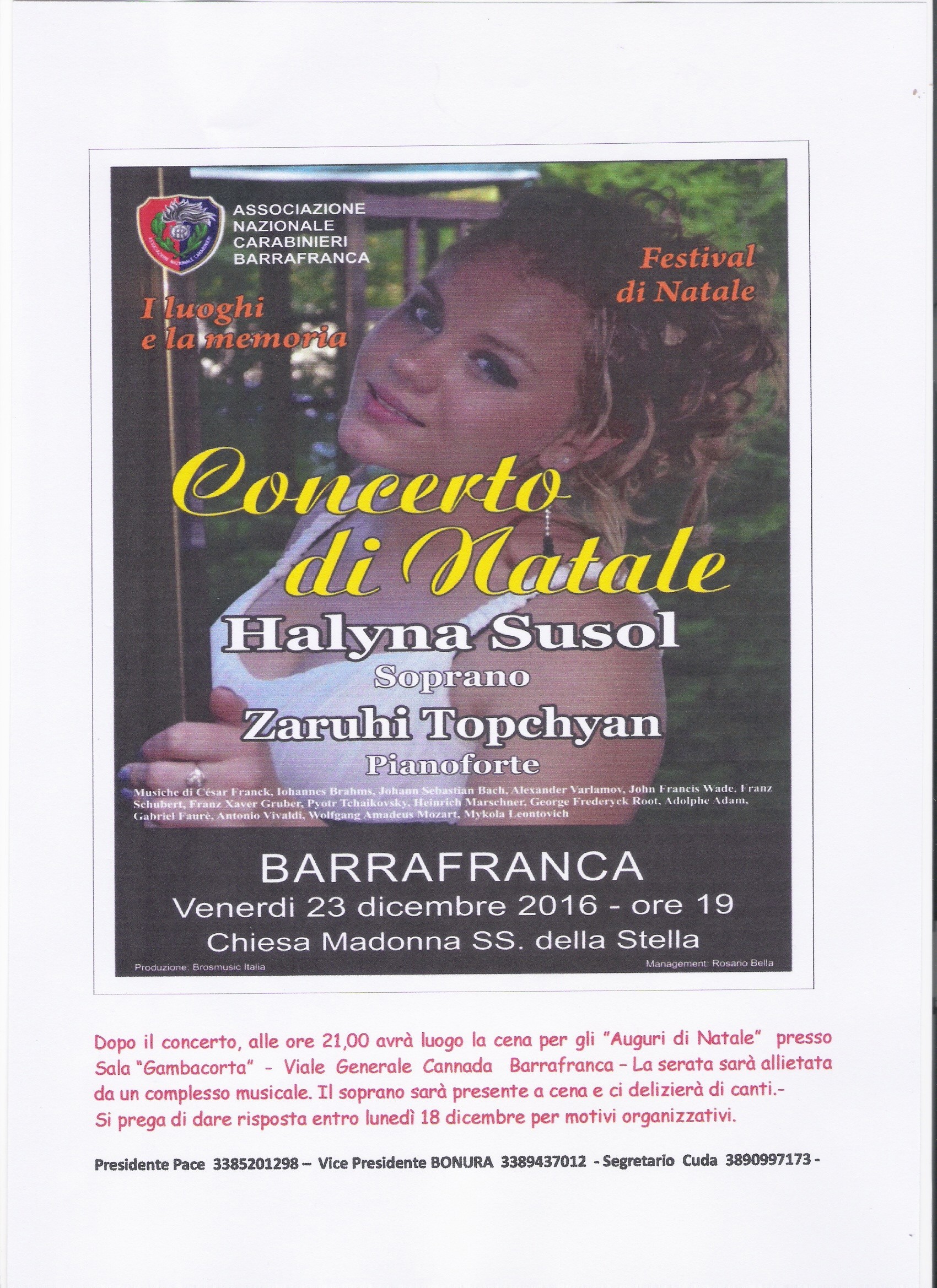 Concerto e Cena Auguri di Natale 2016