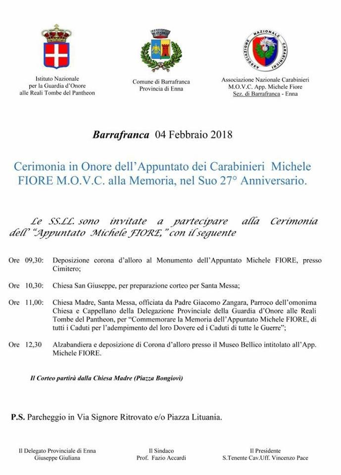 Cerimonia in Onore dell'Appuntato Michele Fiore MOVC alla Memoria - 27° Anniversario